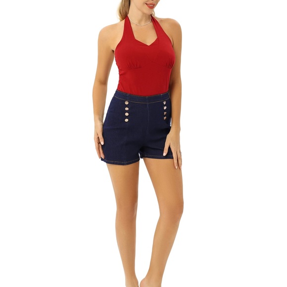 Belle Poque, buttons décora jean shorts high waist mid-thigh - Picture 6 of 6